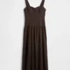 Linen-Blend Drop-Waist Corset Maxi Dress