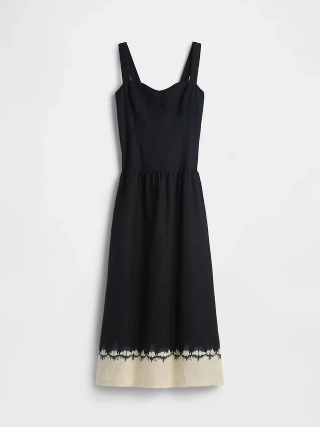 Linen-Blend Drop-Waist Corset Maxi Dress