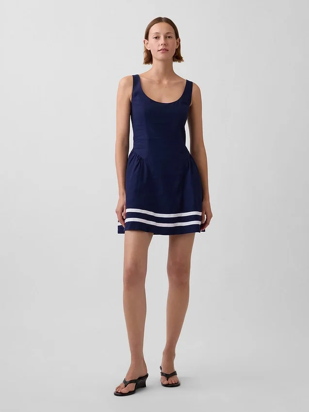 Linen-Blend Drop-Waist Mini Dress