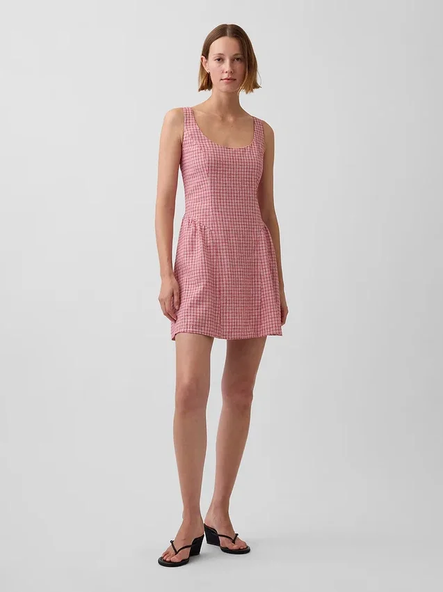 Linen-Blend Drop-Waist Mini Dress