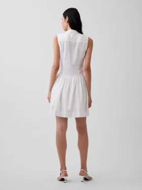 Linen-Blend Drop-Waist Mini Shirtdress