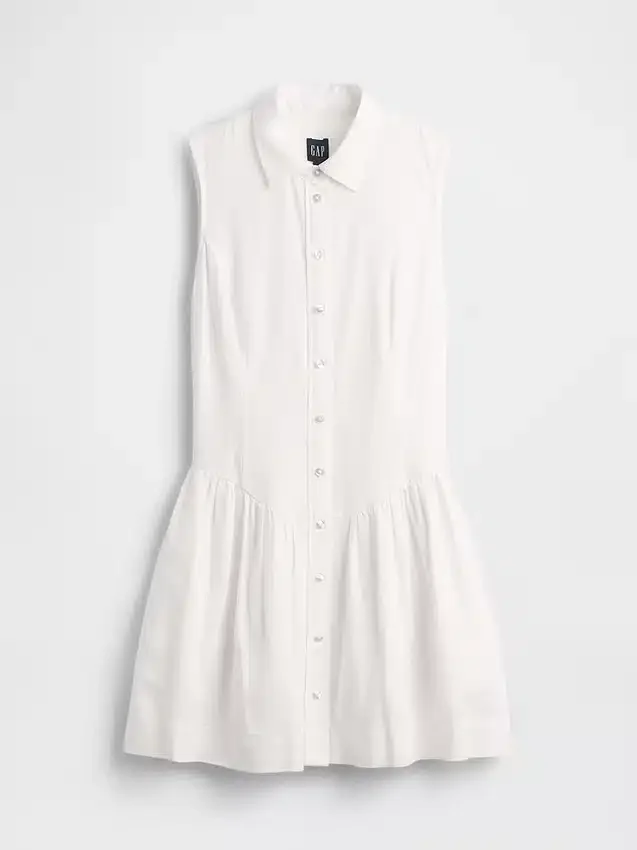 Linen-Blend Drop-Waist Mini Shirtdress