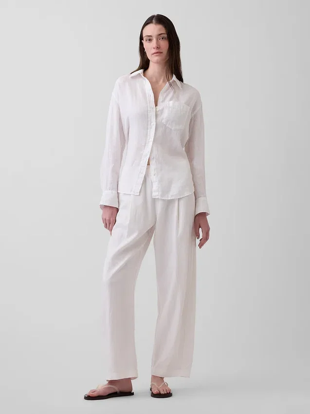 Linen-Blend Easy Barrel Pants