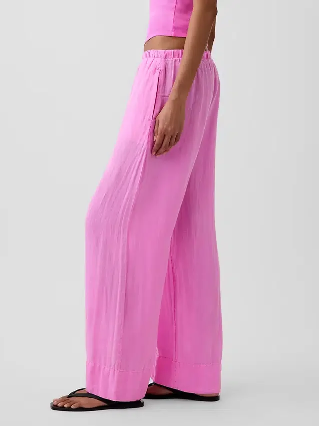 Linen-Blend Easy Wide-Leg Pants