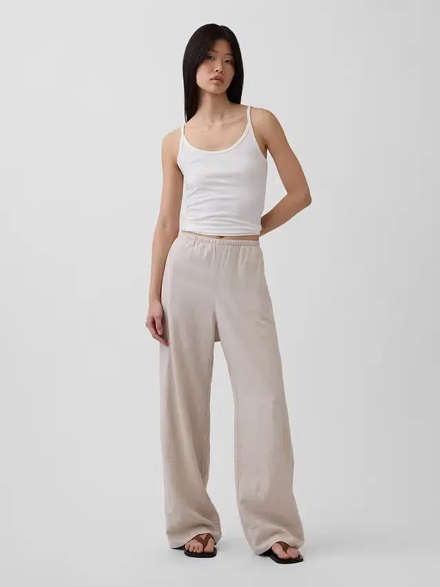 Linen-Blend Easy Wide-Leg Pants