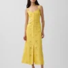 Linen-Blend Embroidered Cami Maxi Dress
