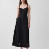 Linen-Blend Embroidered Cami Maxi Dress