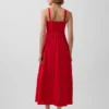 Linen-Blend Embroidered Cami Maxi Dress