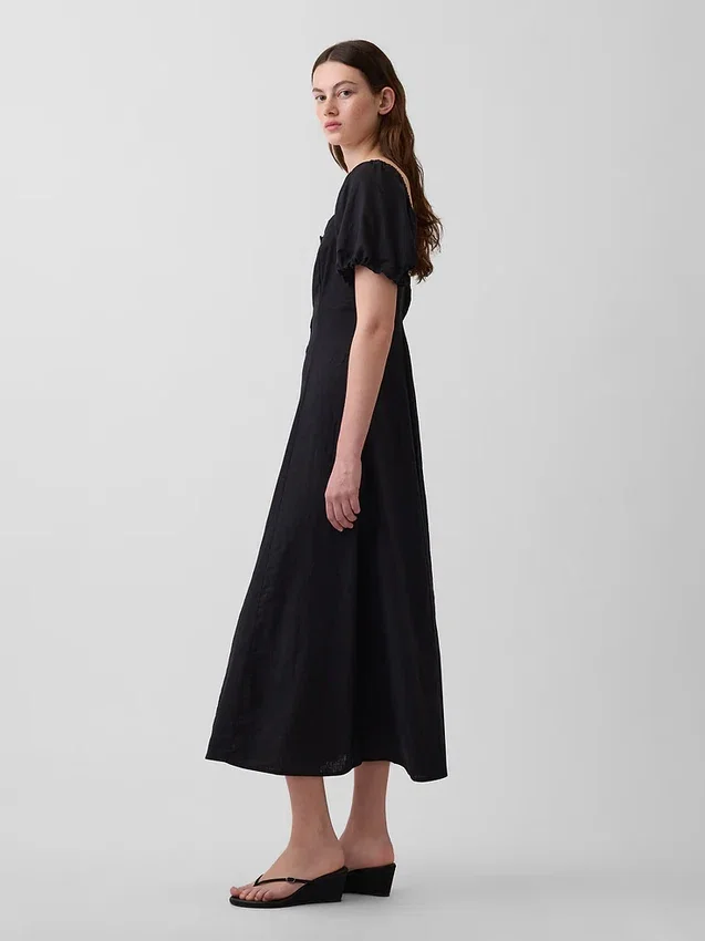 Linen-Blend Empire Waist Maxi Dress