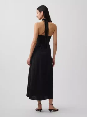 Linen-Blend Halter Maxi Dress
