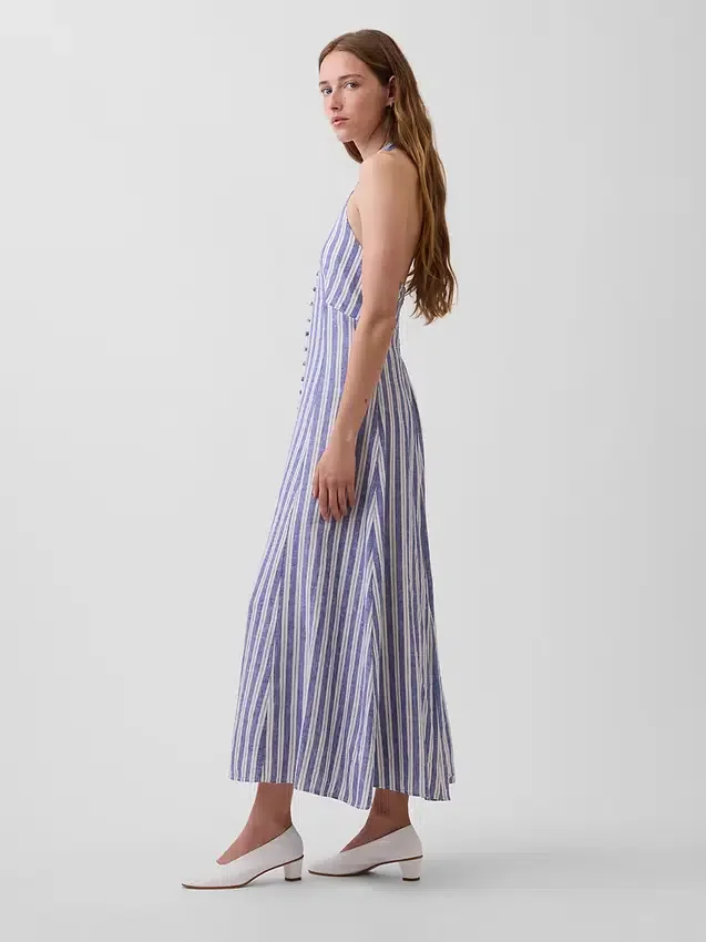 Linen-Blend Halter Maxi Dress