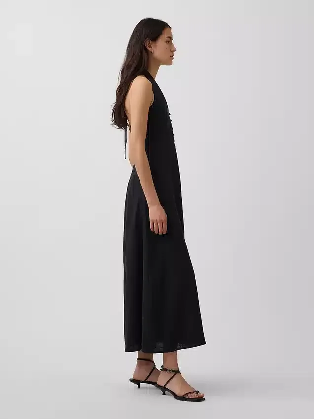 Linen-Blend Halter Maxi Dress