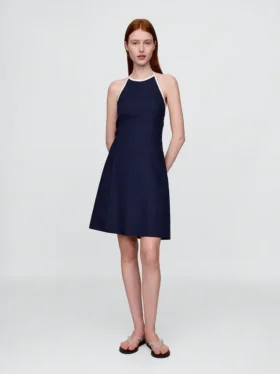 Linen-Blend Halter Mini Dress