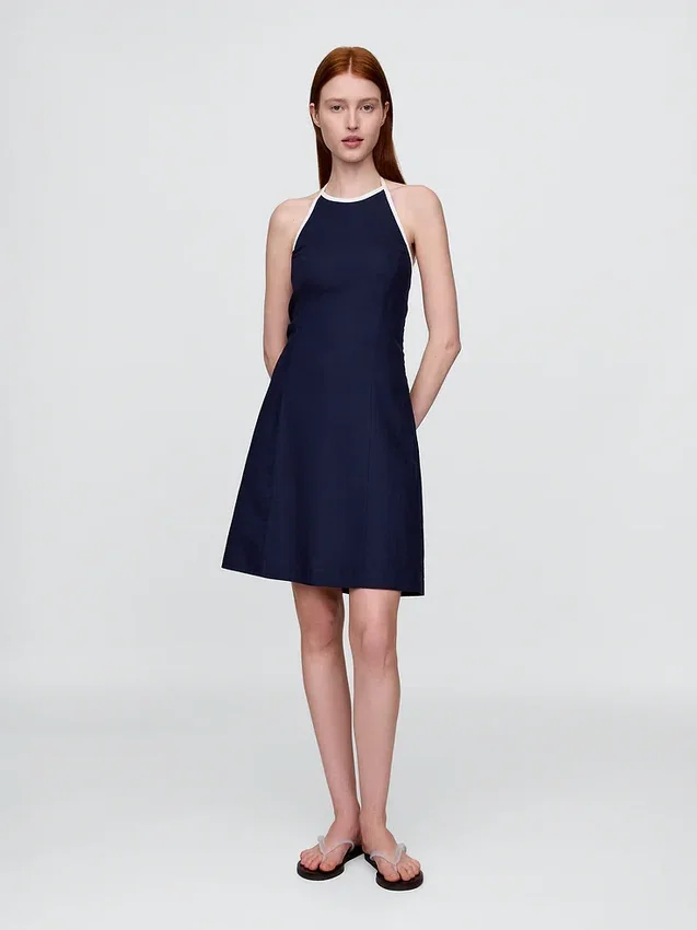 Linen-Blend Halter Mini Dress