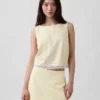 Linen-Blend Lace-Hem Crop Shell Top