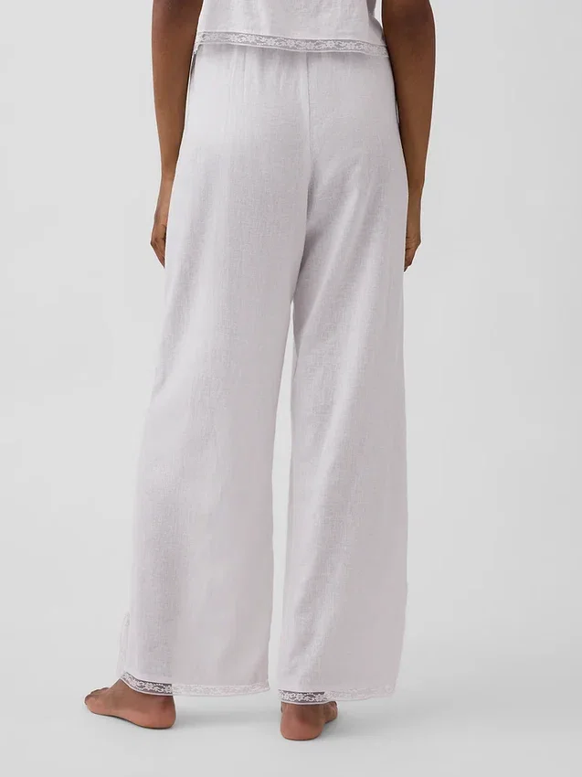 Linen-Blend Lace-Hem Pj Pants