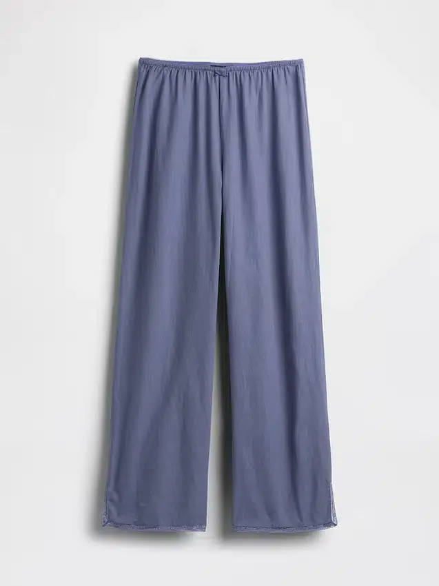 Linen-Blend Lace-Hem Pj Pants
