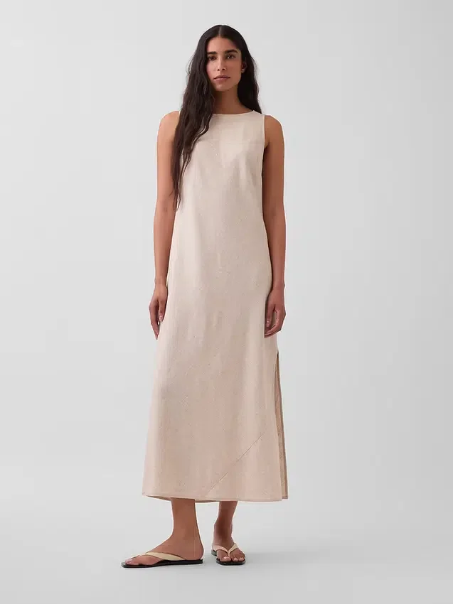 Linen-Blend Maxi Shift Dress
