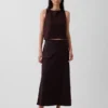 Linen-Blend Maxi Slip Skirt