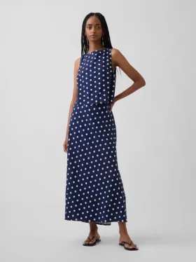 Linen-Blend Maxi Slip Skirt