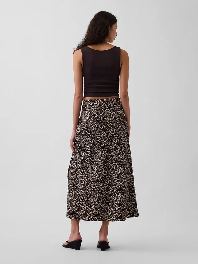 Linen-Blend Maxi Slip Skirt