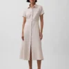 Linen-Blend Midi Shirtdress