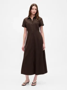 Linen-Blend Midi Shirtdress