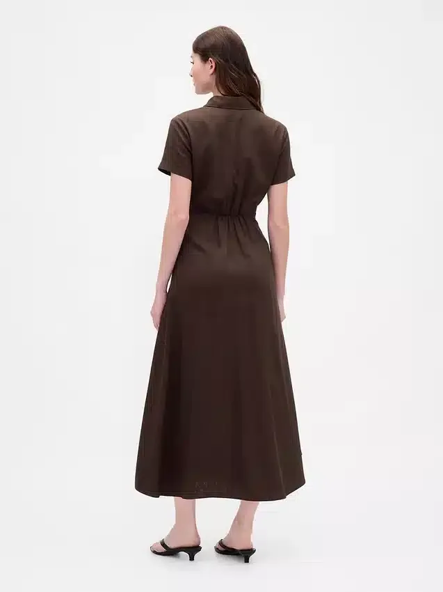 Linen-Blend Midi Shirtdress