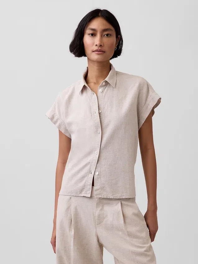 Linen-Blend Oversized Shirt