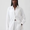 Linen-Blend Oversized Tunic Shirt