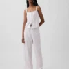 Linen-Blend Pintuck Crop Pj Tank Top