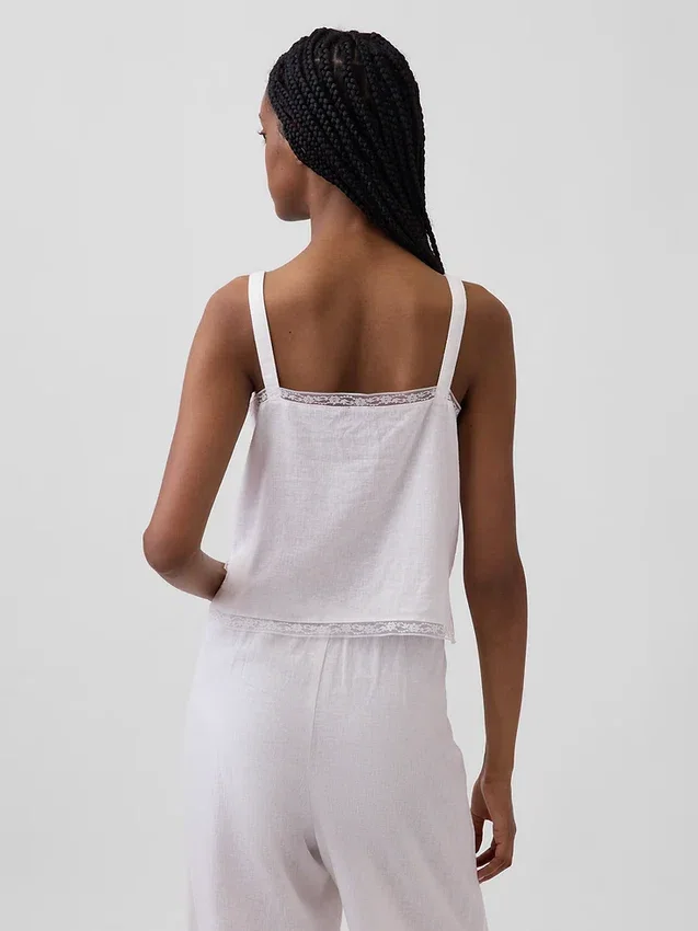 Linen-Blend Pintuck Crop Pj Tank Top