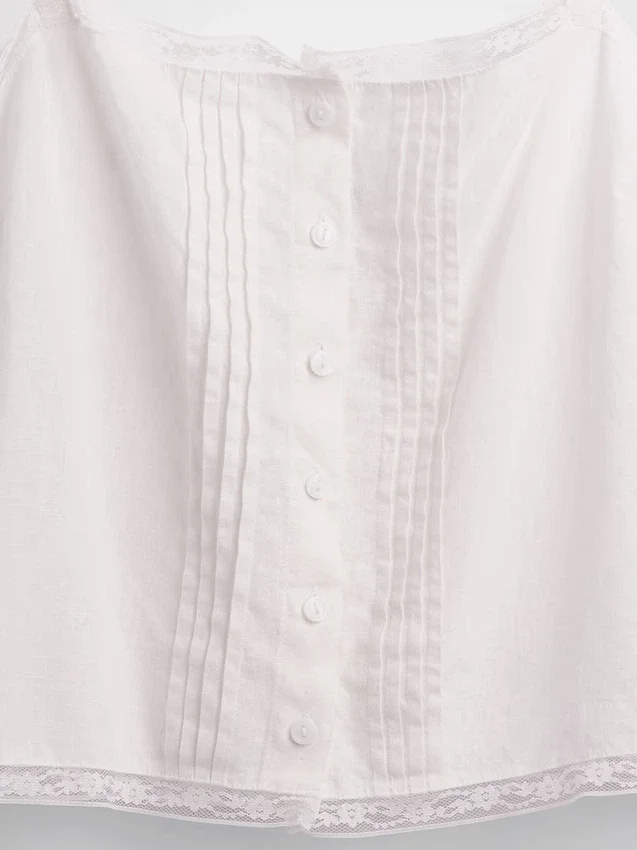 Linen-Blend Pintuck Crop Pj Tank Top