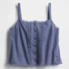 Linen-Blend Pintuck Crop Pj Tank Top