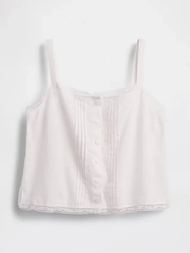 Linen-Blend Pintuck Crop Pj Tank Top