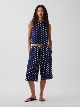Linen-Blend Relaxed Easy Culotte Pants