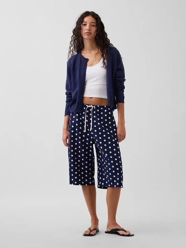 Linen-Blend Relaxed Easy Culotte Pants