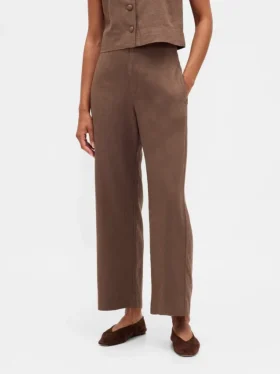 Linen-Blend Relaxed Straight Ankle Pants