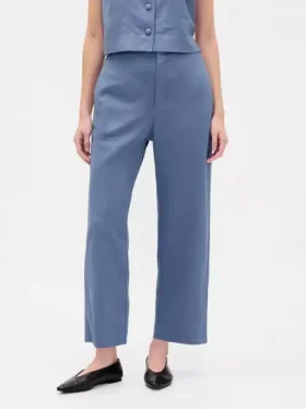 Linen-Blend Relaxed Straight Ankle Pants