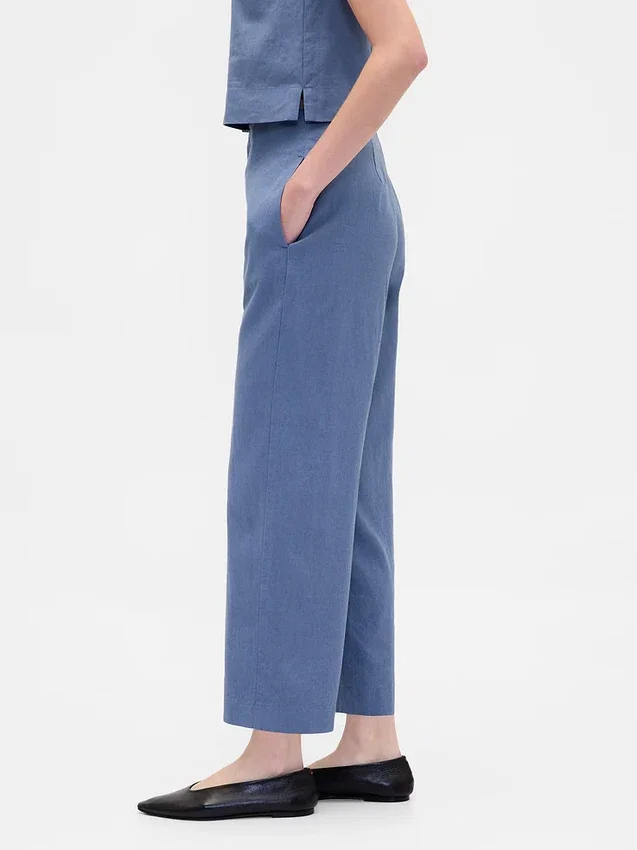 Linen-Blend Relaxed Straight Ankle Pants