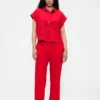 Linen-Blend Relaxed Straight Ankle Pants