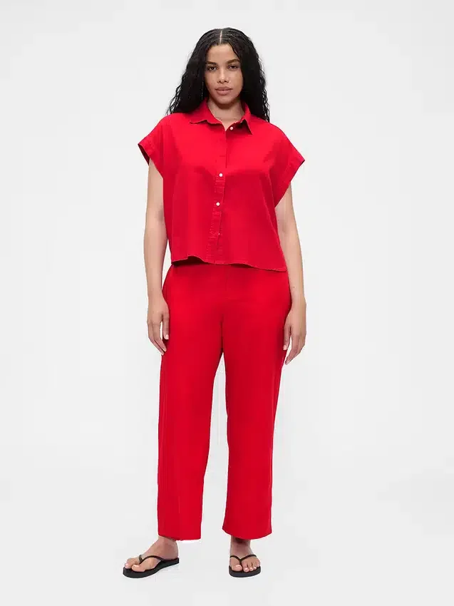 Linen-Blend Relaxed Straight Ankle Pants