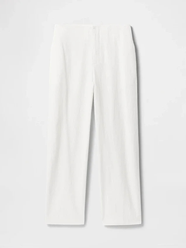 Linen-Blend Relaxed Straight Ankle Pants