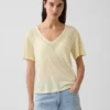 Linen-Blend Relaxed V-Neck T-Shirt