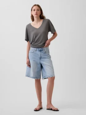 Linen-Blend Relaxed V-Neck T-Shirt