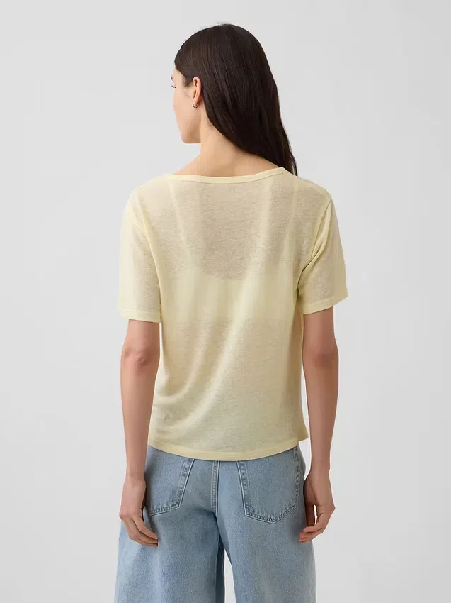 Linen-Blend Relaxed V-Neck T-Shirt