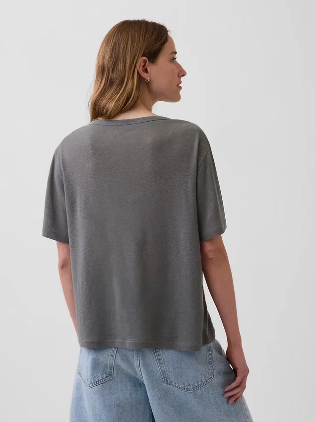 Linen-Blend Relaxed V-Neck T-Shirt
