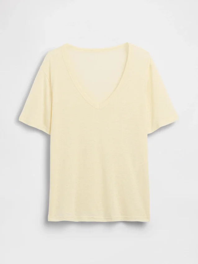 Linen-Blend Relaxed V-Neck T-Shirt
