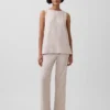 Linen-Blend Shell Tank Top