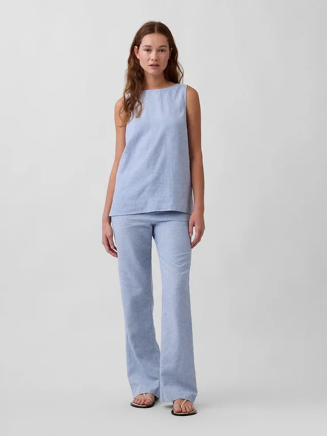 Linen-Blend Shell Tank Top